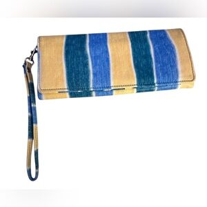 Hato Hasi‎ Blue and Yellow Striped Clutch Wallet Wristlet